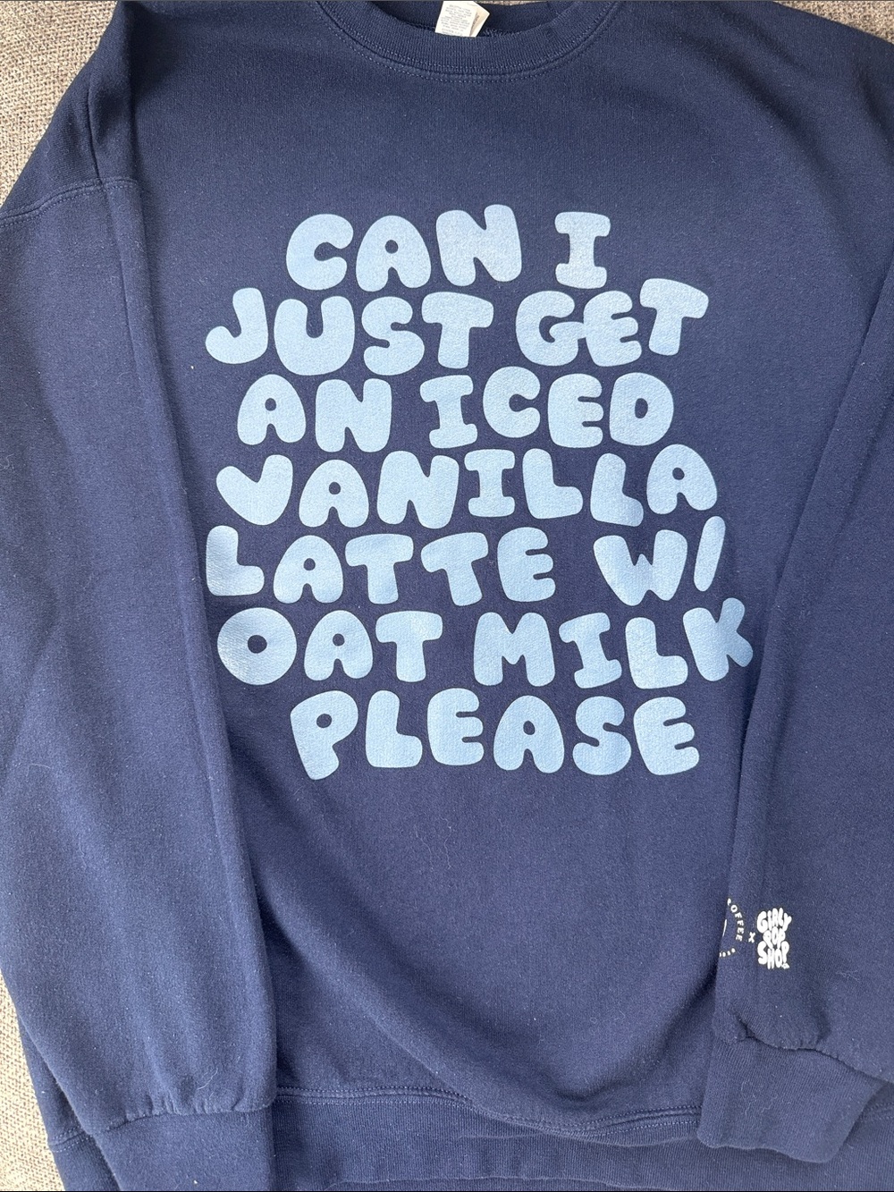 Navy Graphic Pullover Sweater - Iced Vanilla Latte Print